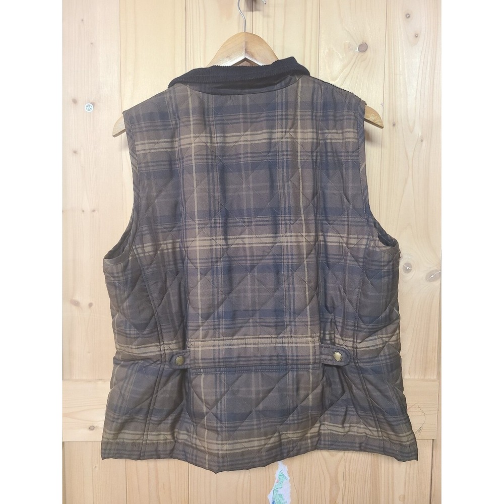 Lauren Ralph Lauren Quilted Vest Women XL Brown Plaid Corduroy Trim - Picture 5 of 8